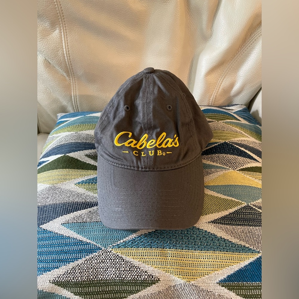 Cabelas Club Hat Adjustable Gray Yellow Embroidered Logo